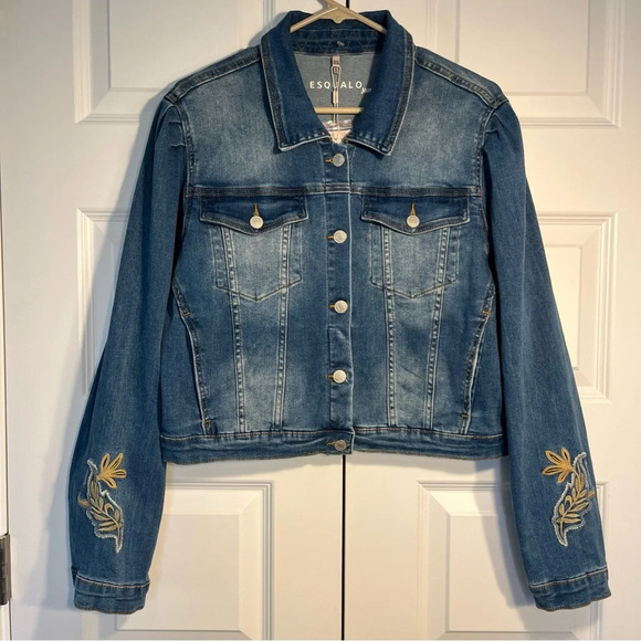 NEW Esqualo Womens Button Front Embroidered Jean Denim Jacket Size 14 Granny - Picture 1 of 8